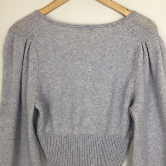 Madewell Balloon Sleeve Sweater Lavender V-neck Cropped Ribbed Knit Size M - Picture 8 of 10